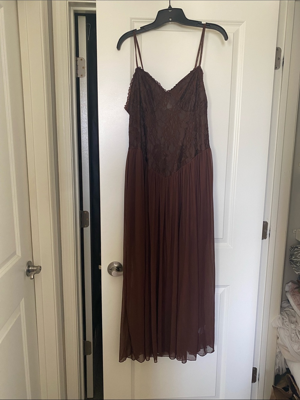 SHEIN Brown Lace Bodice Maxi Slip Dress